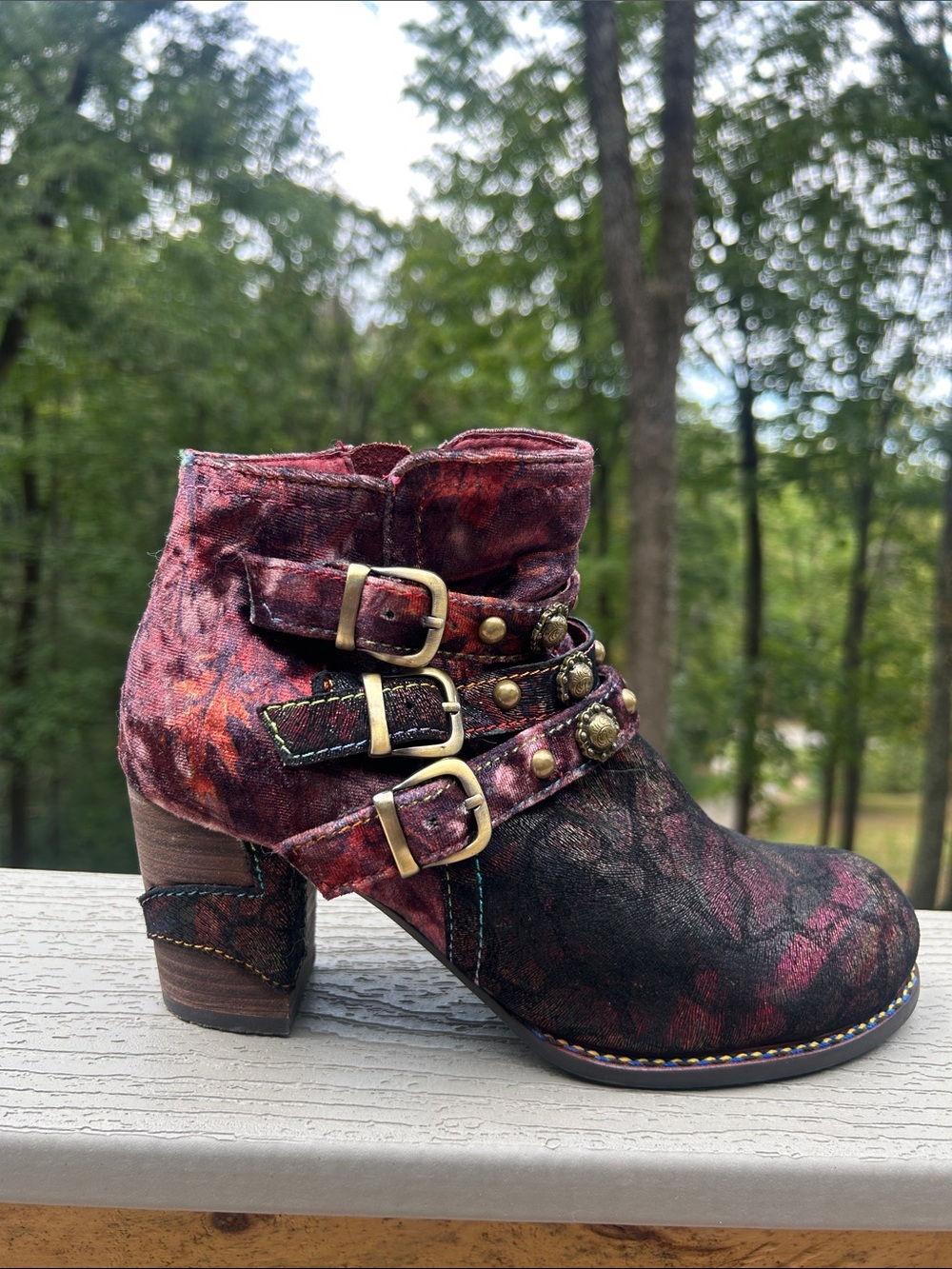 L’Artiste by Spring Step Nakisha Boots EU 37 US 7 Bordeaux Floral Multicolor